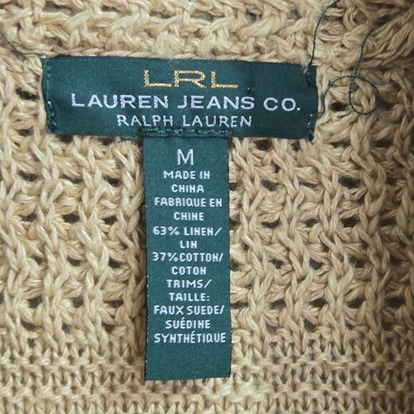 LRL Ralph Lauren Jeans Linen Cotton Cardigan Sweater M Shawl Collar Bone buttons - Picture 4 of 9